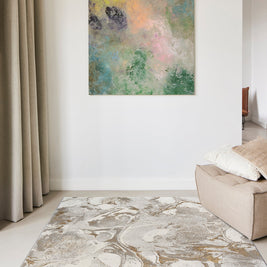 Abstract Marble Swirl Platinum Rug
