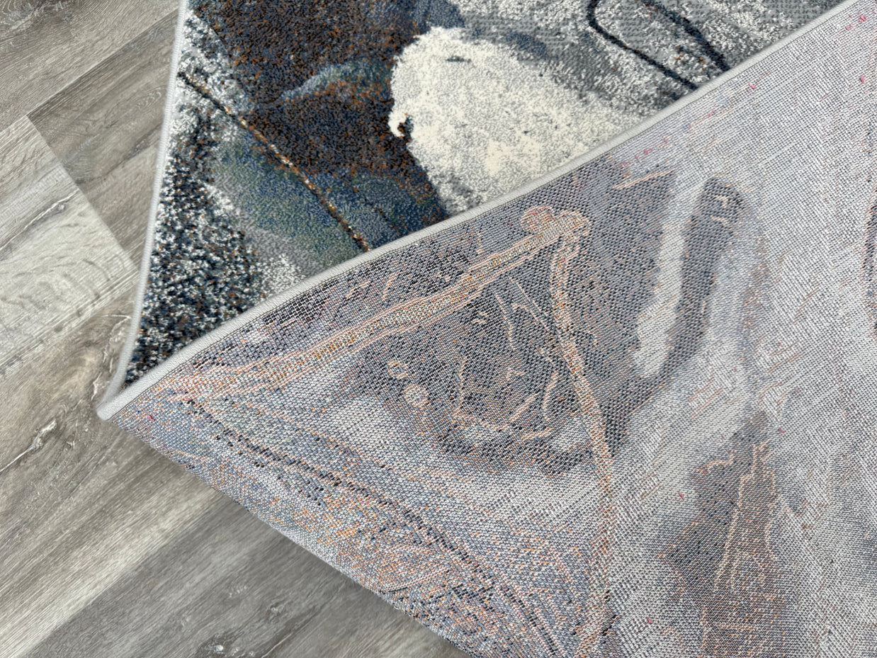 Modern Flowing Abstract Pattern Argentum Hallway Runner Size: 67cm wide x Cut to order