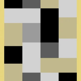 Modern Turkish Block Design Aroha Rug in Yellow/ Black/ Grey