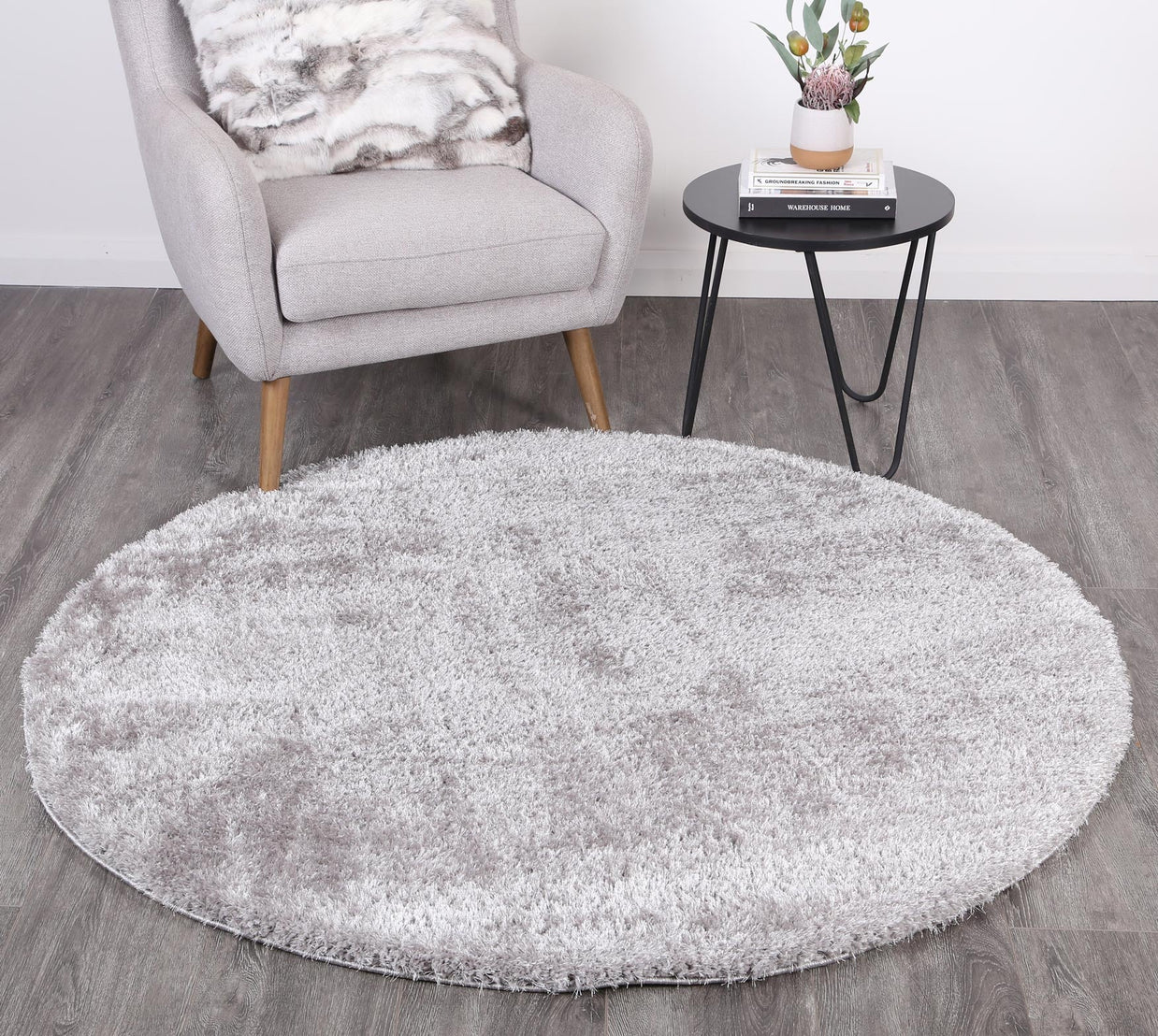 Dream Shaggy Grey Colour Turkish Round Rug