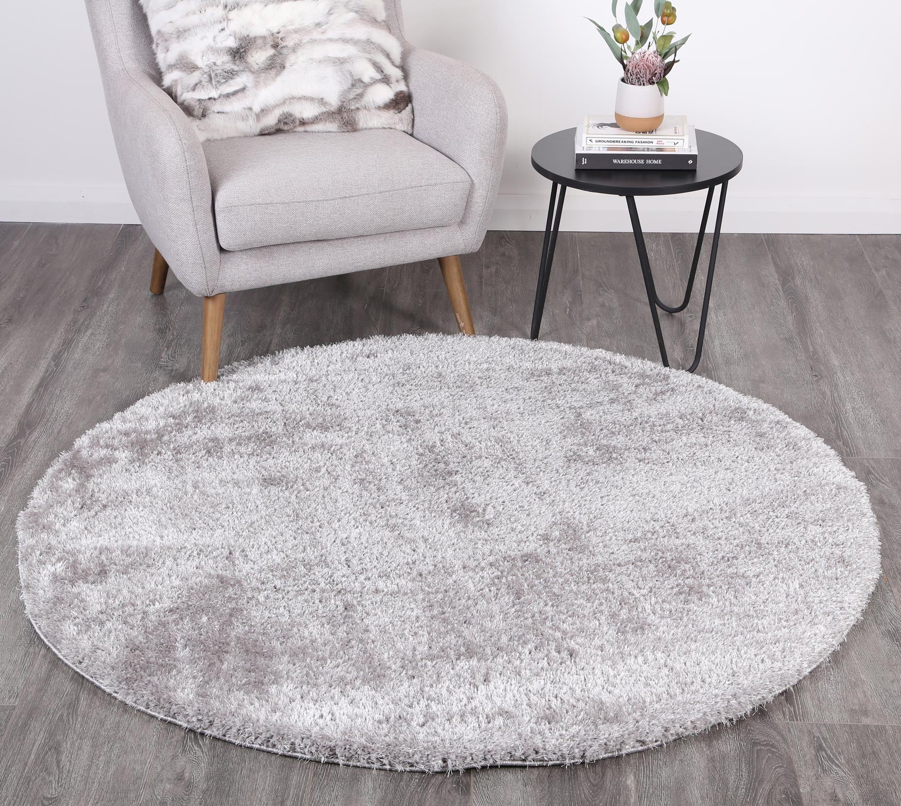 Dream Shaggy Grey Colour Turkish Round Rug