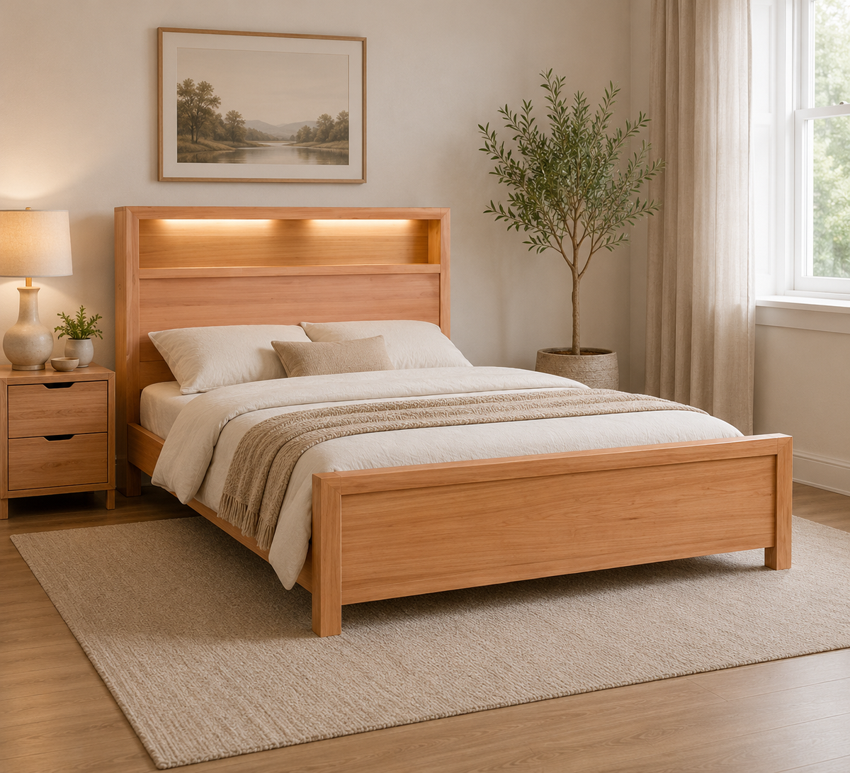Cleveland Queen Bedframe with USB/LED/Bookcase