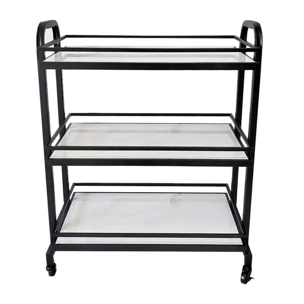 Samui Bar Cart – Black & Faux White Marble