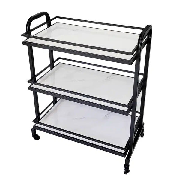 Samui Bar Cart – Black & Faux White Marble