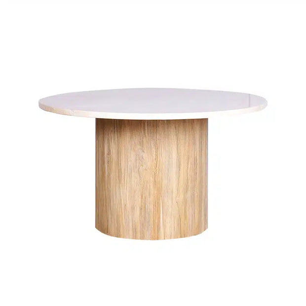 Otago Coffee Table – Teak & Cream Marble (80cm)