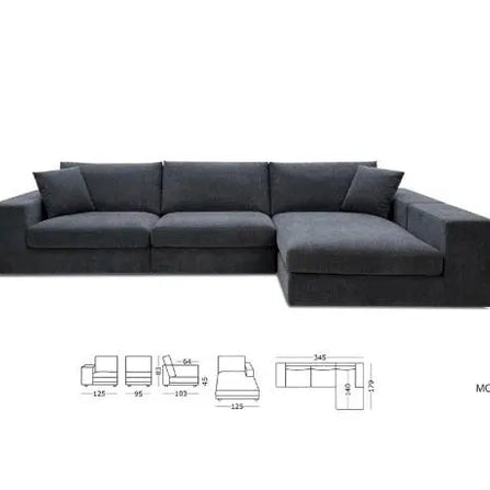 Benowa 3 Seater Right Hand Chaise with Cushions