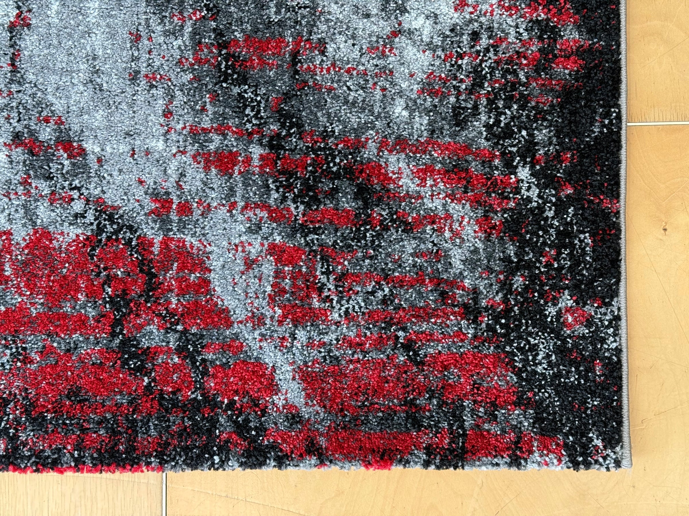 Abstract Modern Design Turkish Aroha Rug in Grey & Red