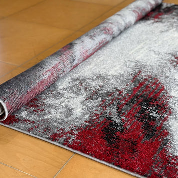 Abstract Modern Design Turkish Aroha Rug in Grey & Red