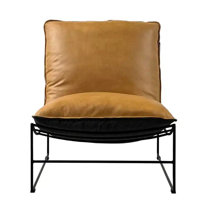 Leonardo Leather Lounge Chair- - Cognac Vintage Leather + Twilight Back