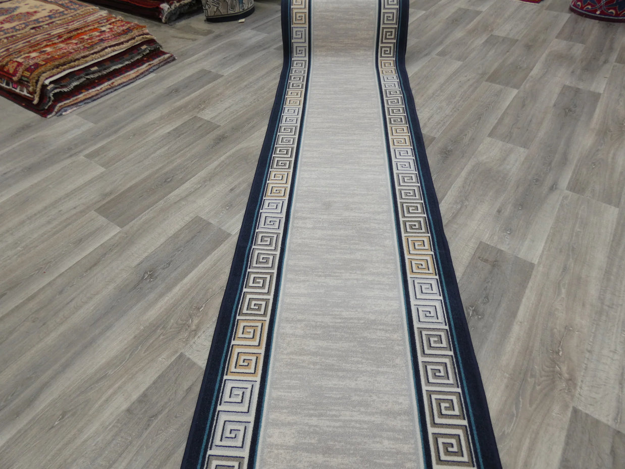 Greek Key Design Non Slip Rubber Back Runner 80cm Wide x Cut To Order