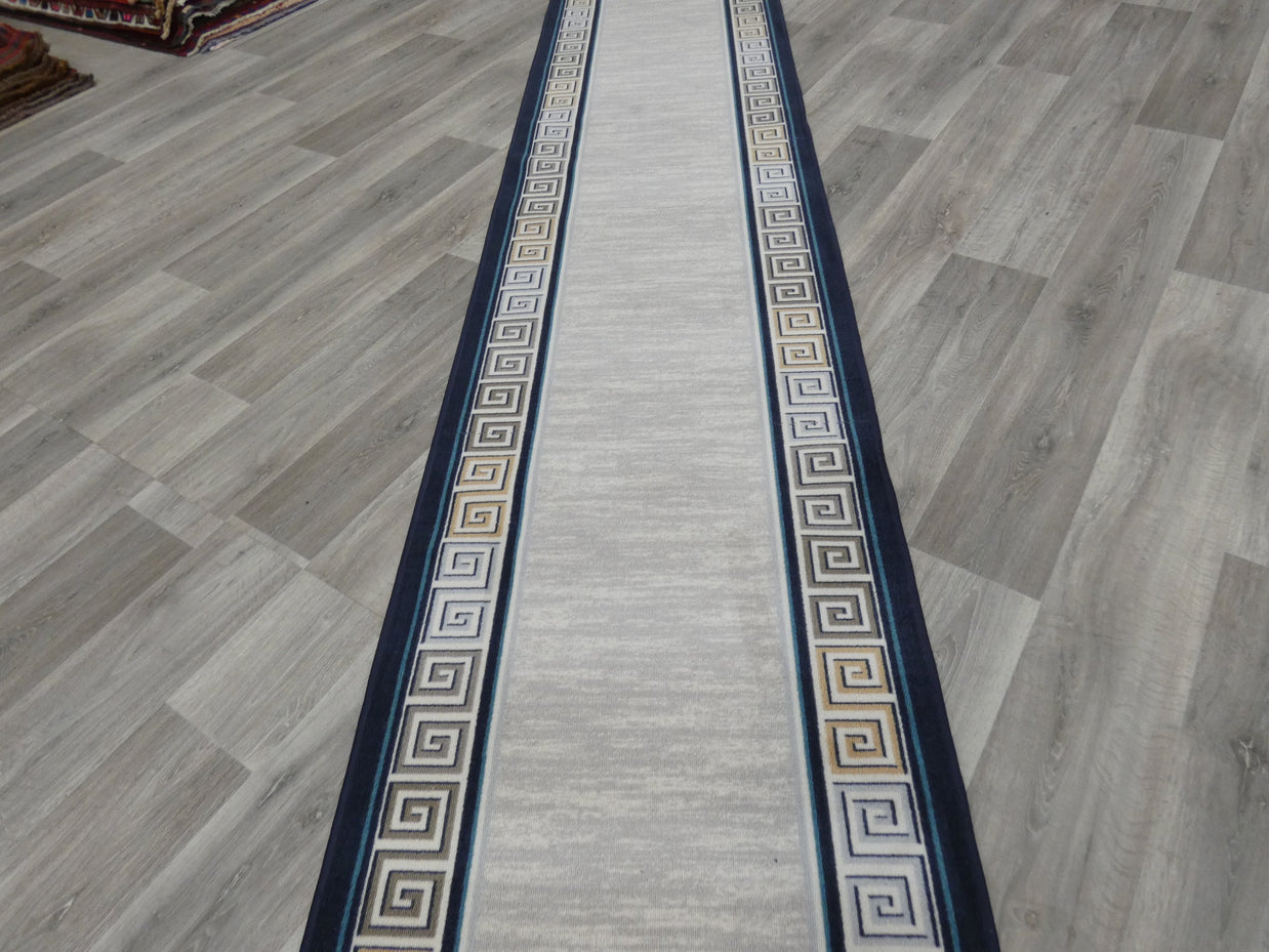 Greek Key Design Non Slip Rubber Back Runner 80cm Wide x Cut To Order