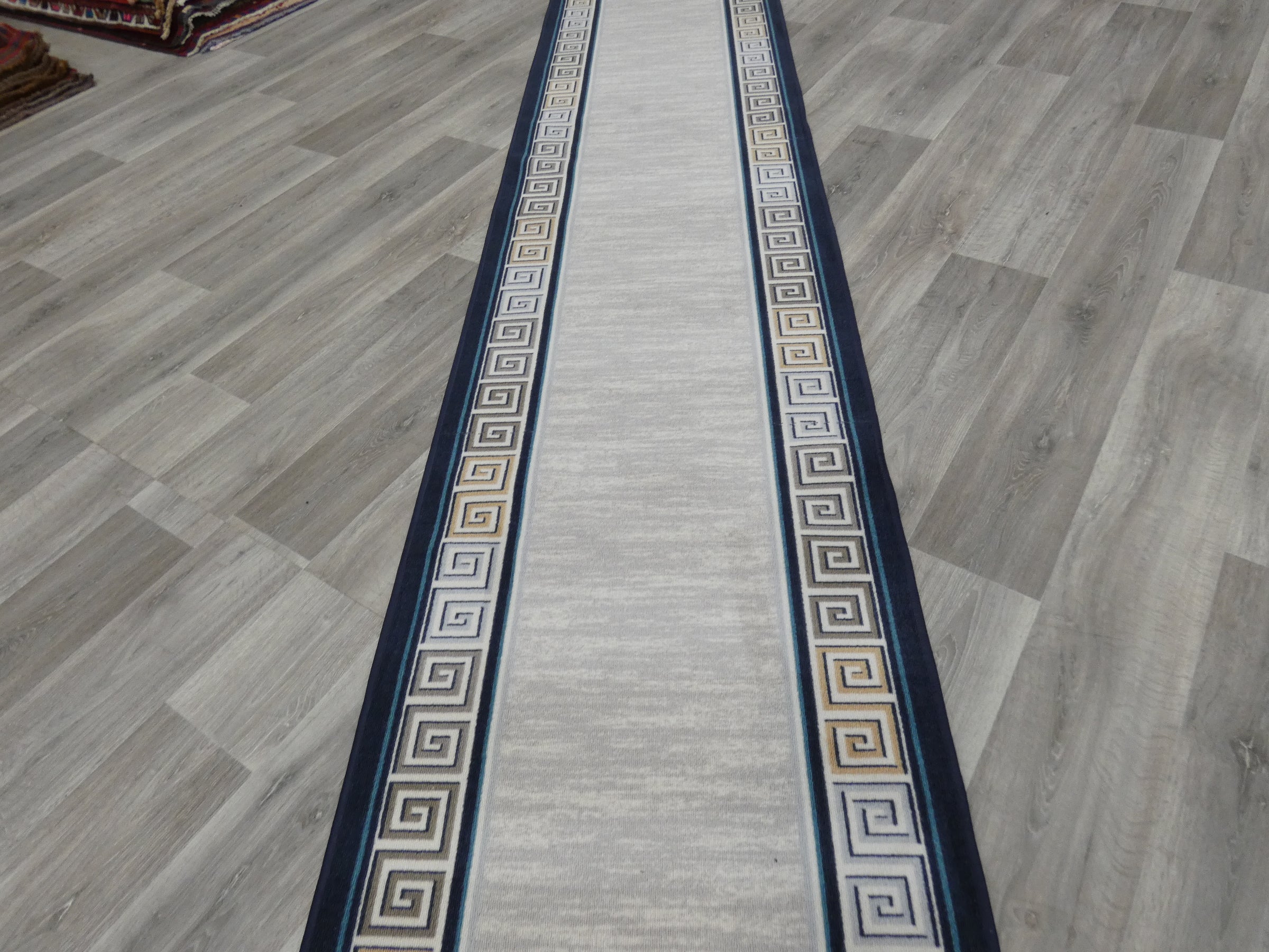 Greek Key Design Non Slip Rubber Back Runner 80cm Wide x Cut To Order