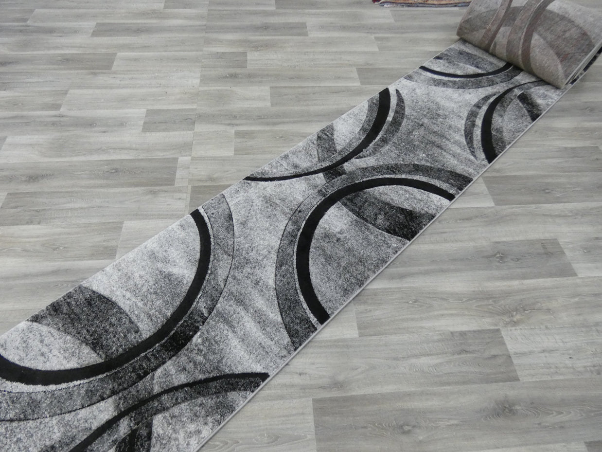 Aroha Abstract Modern Grey Colour Turkish Hallway Runner 80cm Wide x Cut To Order