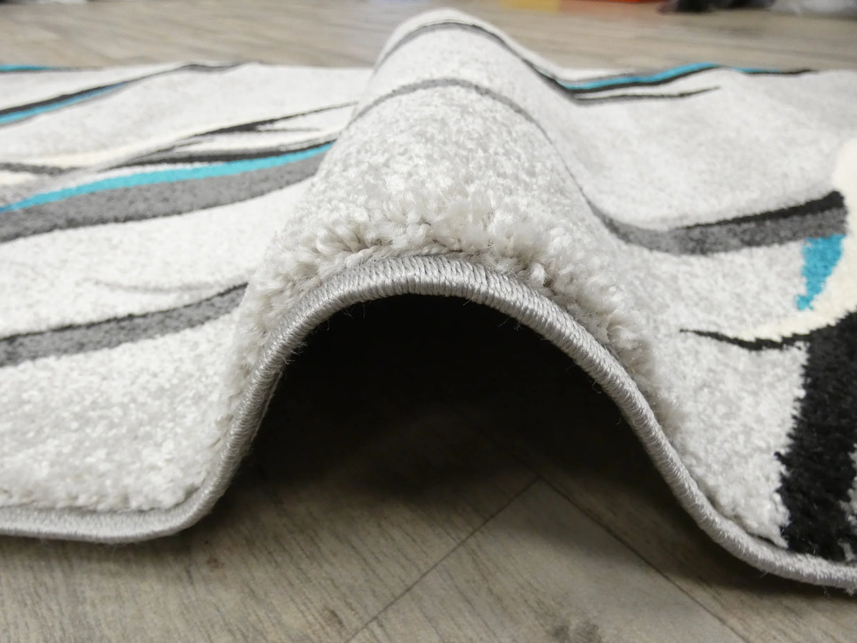 Aroha Abstract Modern Light Grey/Turquoise Turkish Hallway Runner