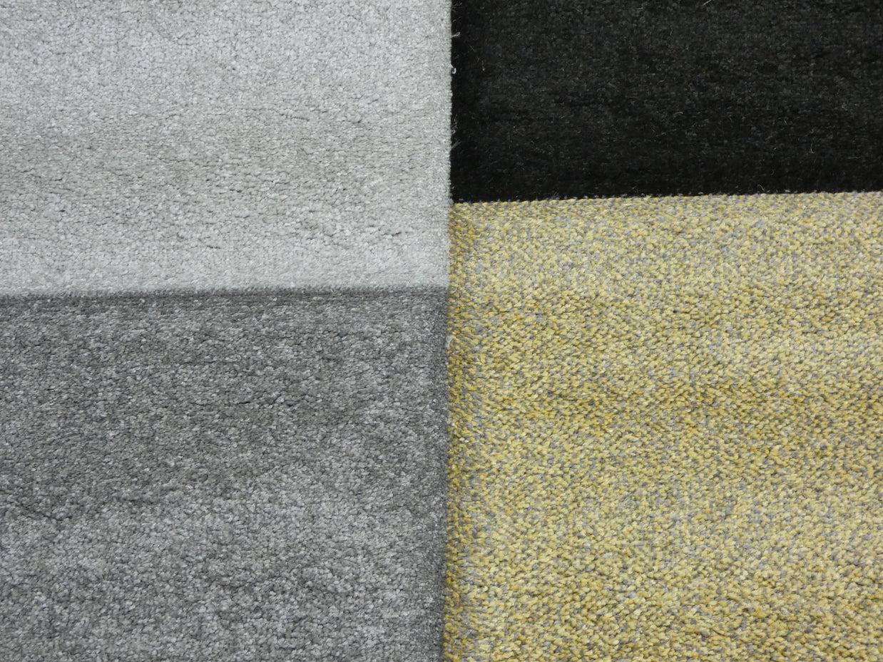 Modern Turkish Block Design Aroha Rug in Yellow/ Black/ Grey
