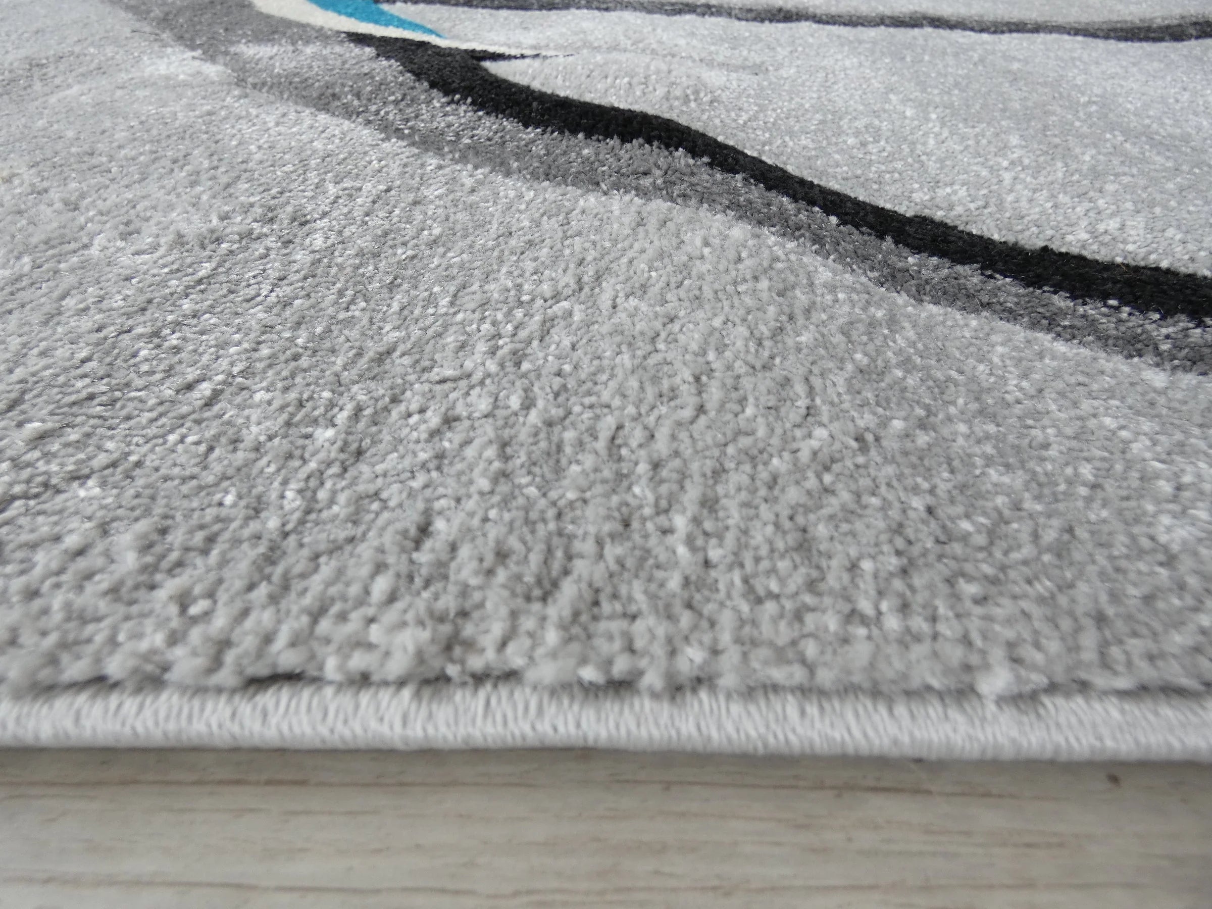 Abstract Modern Design Turkish Aroha Rug in Grey/ Turquoise/ Black - Rugs Direct