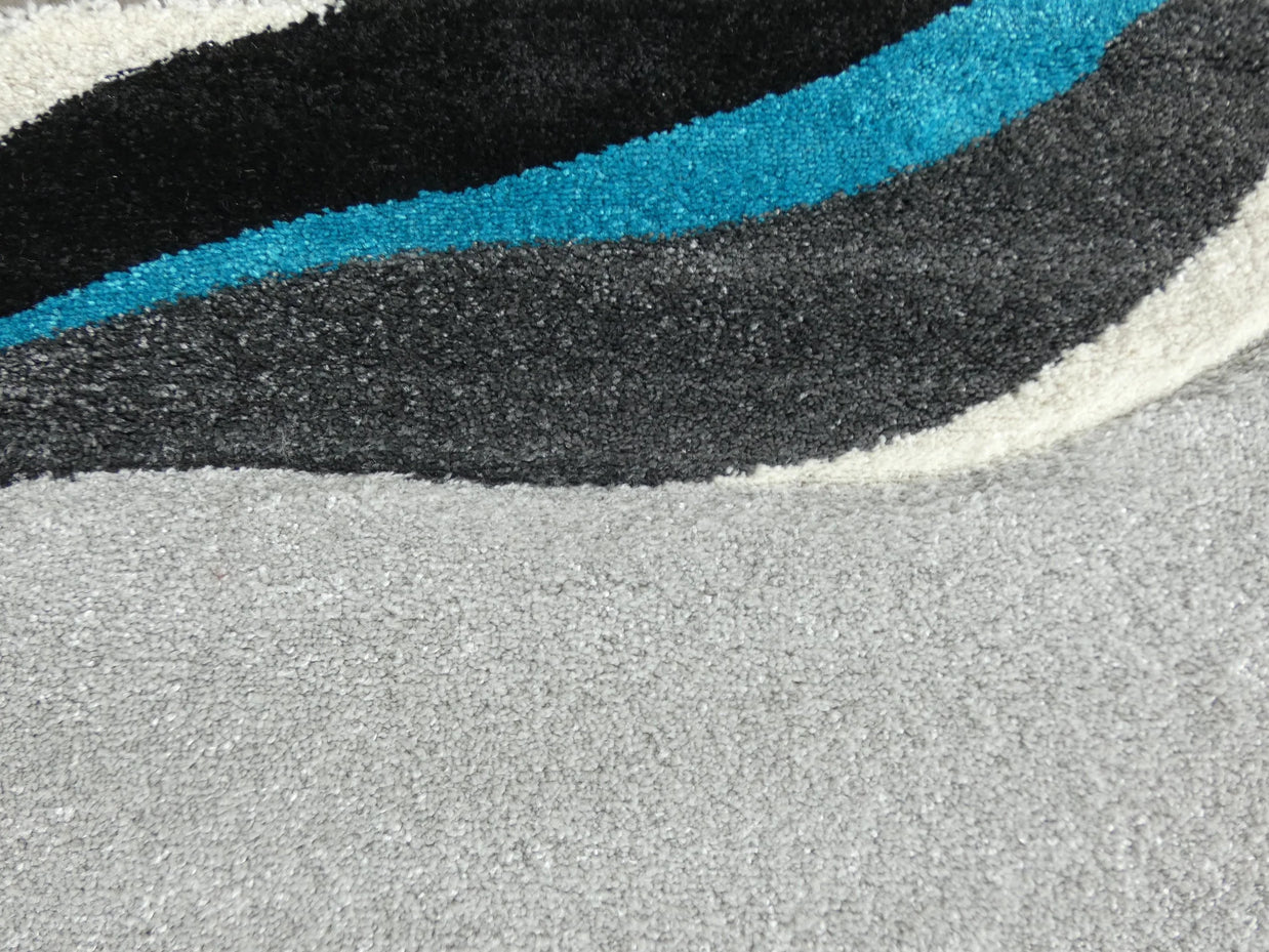 Abstract Modern Design Turkish Aroha Rug in Grey/ Turquoise/ Black - Rugs Direct