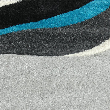 Abstract Modern Design Turkish Aroha Rug in Grey/ Turquoise/ Black - Rugs Direct