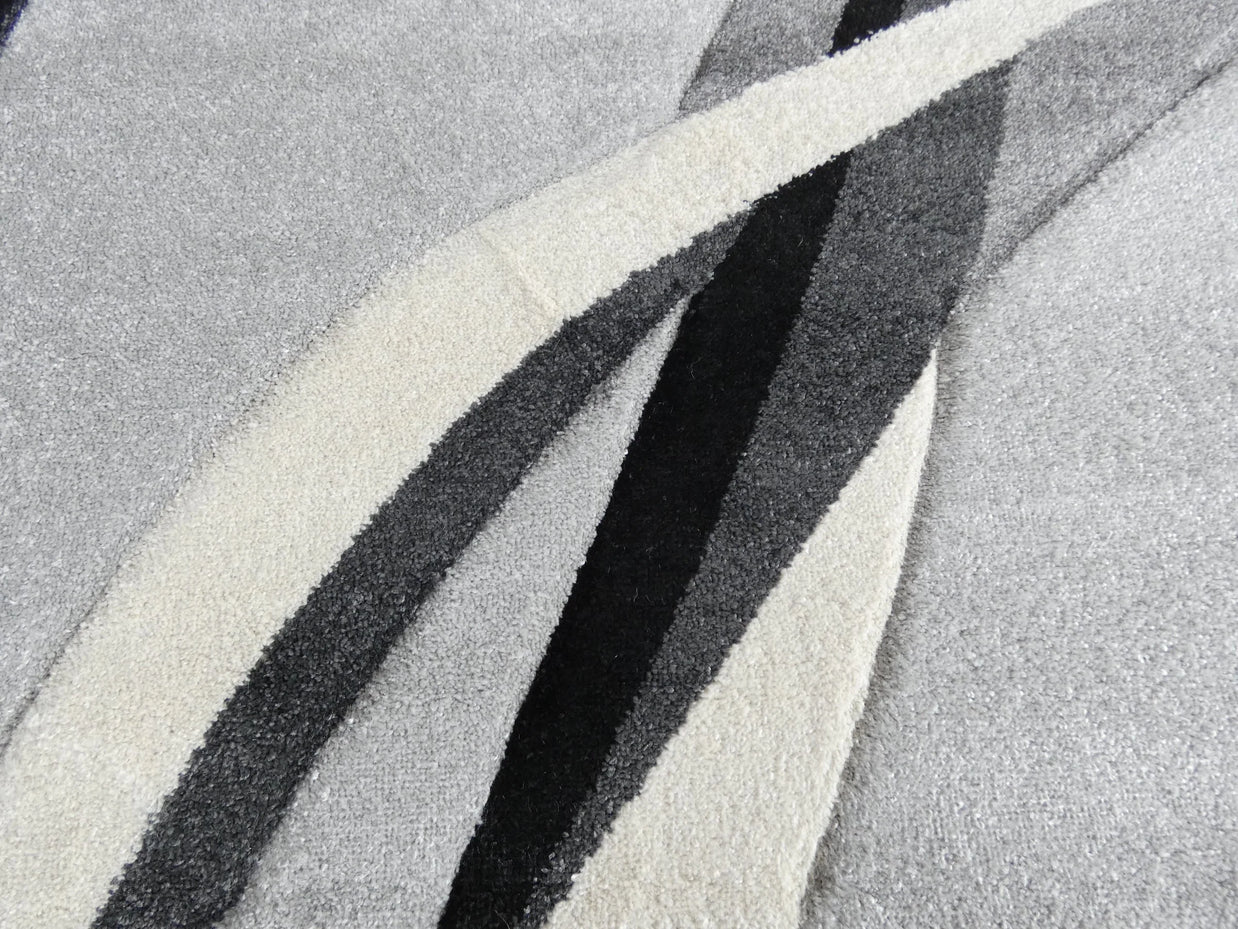 Abstract Modern Design Turkish Aroha Rug in Grey/ Turquoise/ Black - Rugs Direct