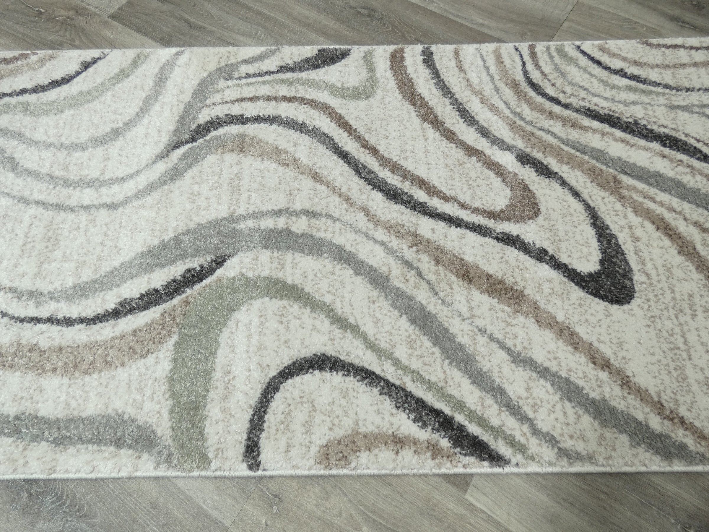 Swirl Abstract Style Neutral Colour Hallway Runner 80cm Wide x Cut To Order