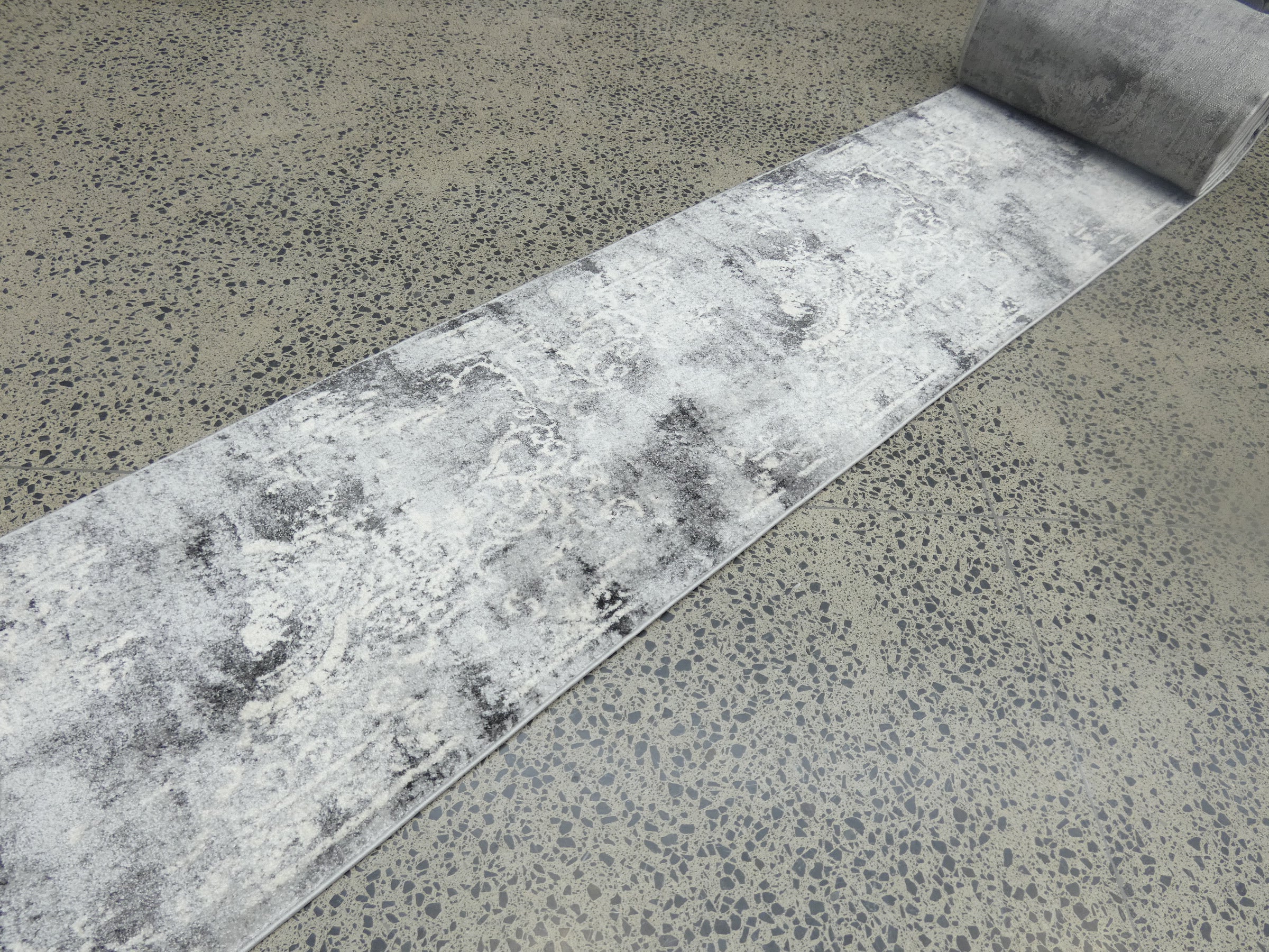 Aroha Geometric Modern Design Turkish Hallway Runner in Light Grey & Grey Colour 78cm Wide x Cut To Order