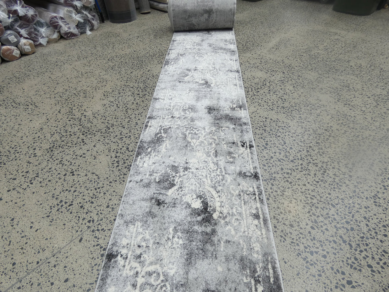 Aroha Geometric Modern Design Turkish Hallway Runner in Light Grey & Grey Colour 78cm Wide x Cut To Order