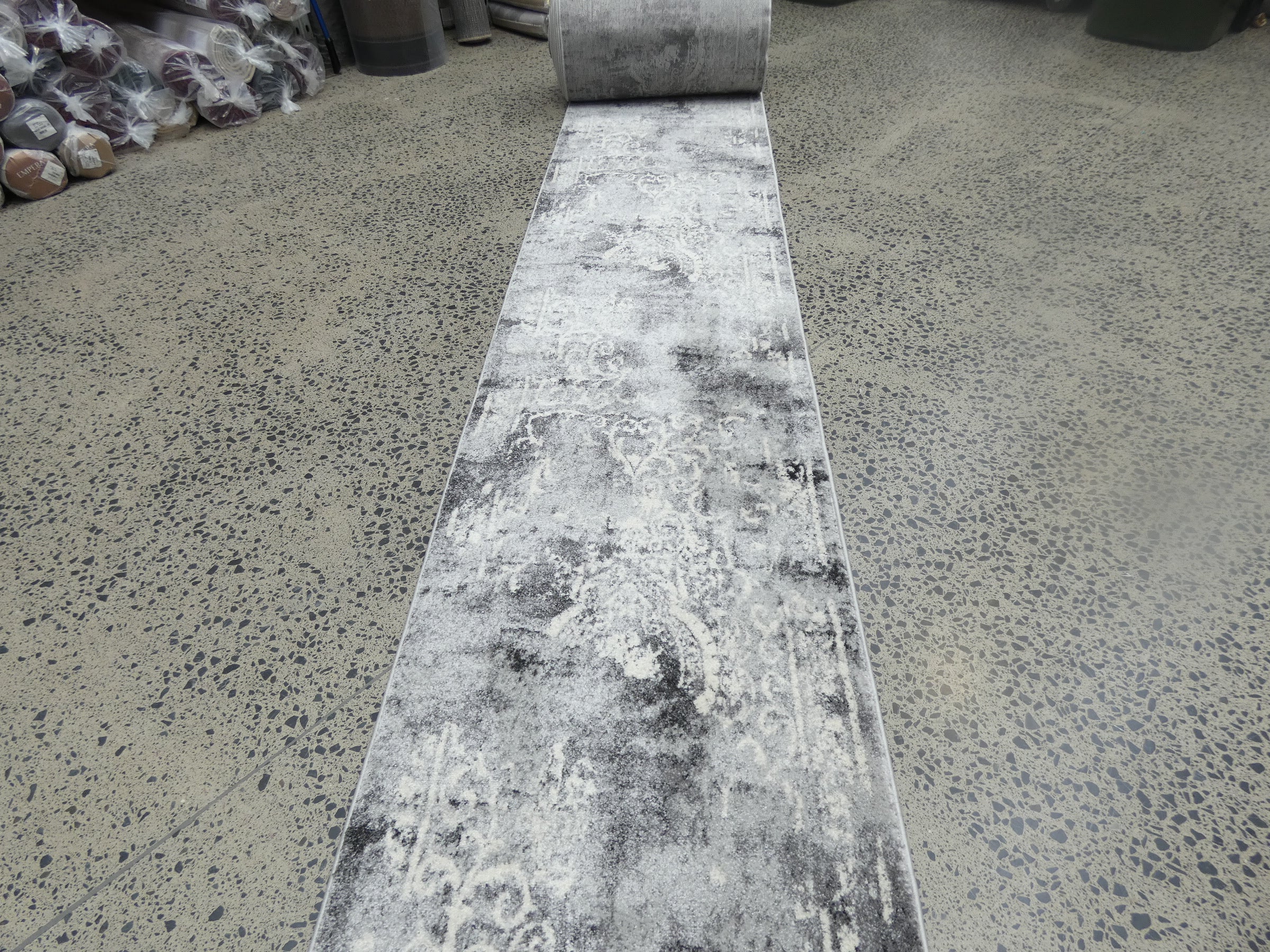 Aroha Geometric Modern Design Turkish Hallway Runner in Light Grey & Grey Colour 78cm Wide x Cut To Order