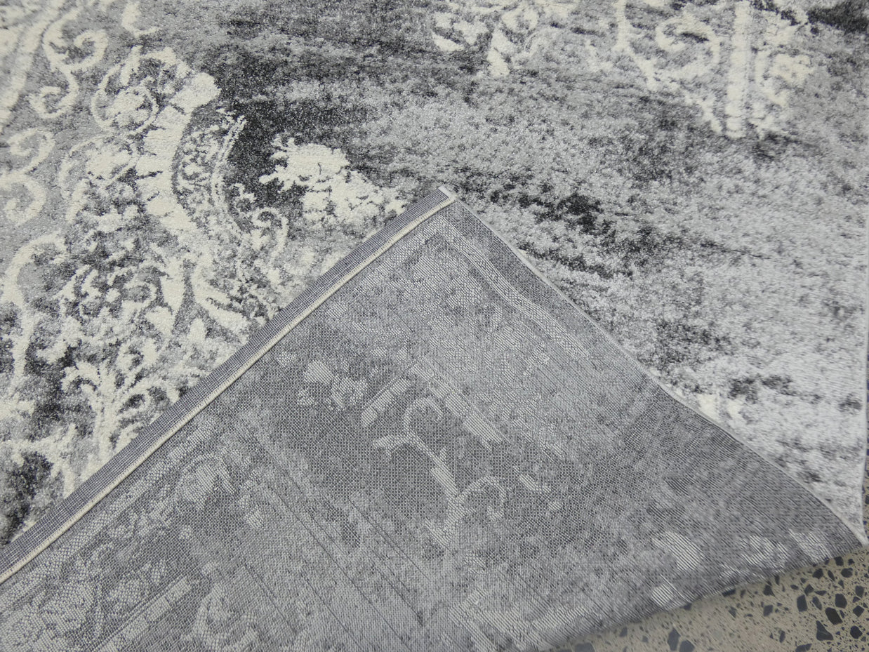 Geometric Modern Design Turkish Aroha Rug in Light Grey & Grey