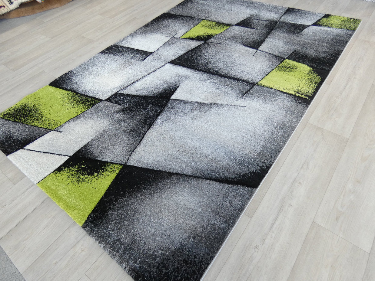 Modern Aroha Abstract Design Turkish Rug in Grey & Green Colour