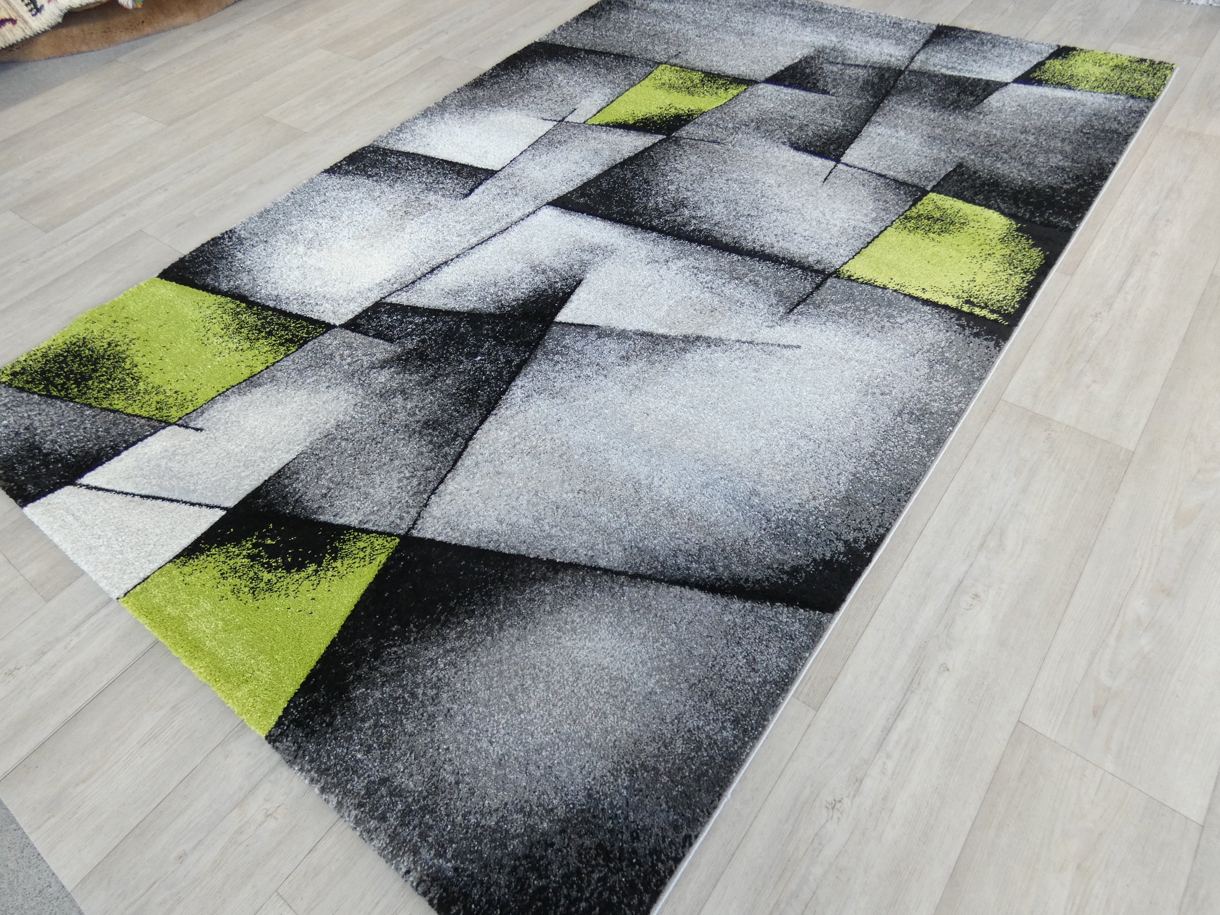 Modern Aroha Abstract Design Turkish Rug in Grey & Green Colour