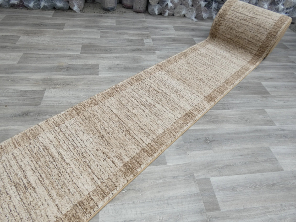 Border Design Hallway Runner Beige Colour Size: 80cm x Cut to Order