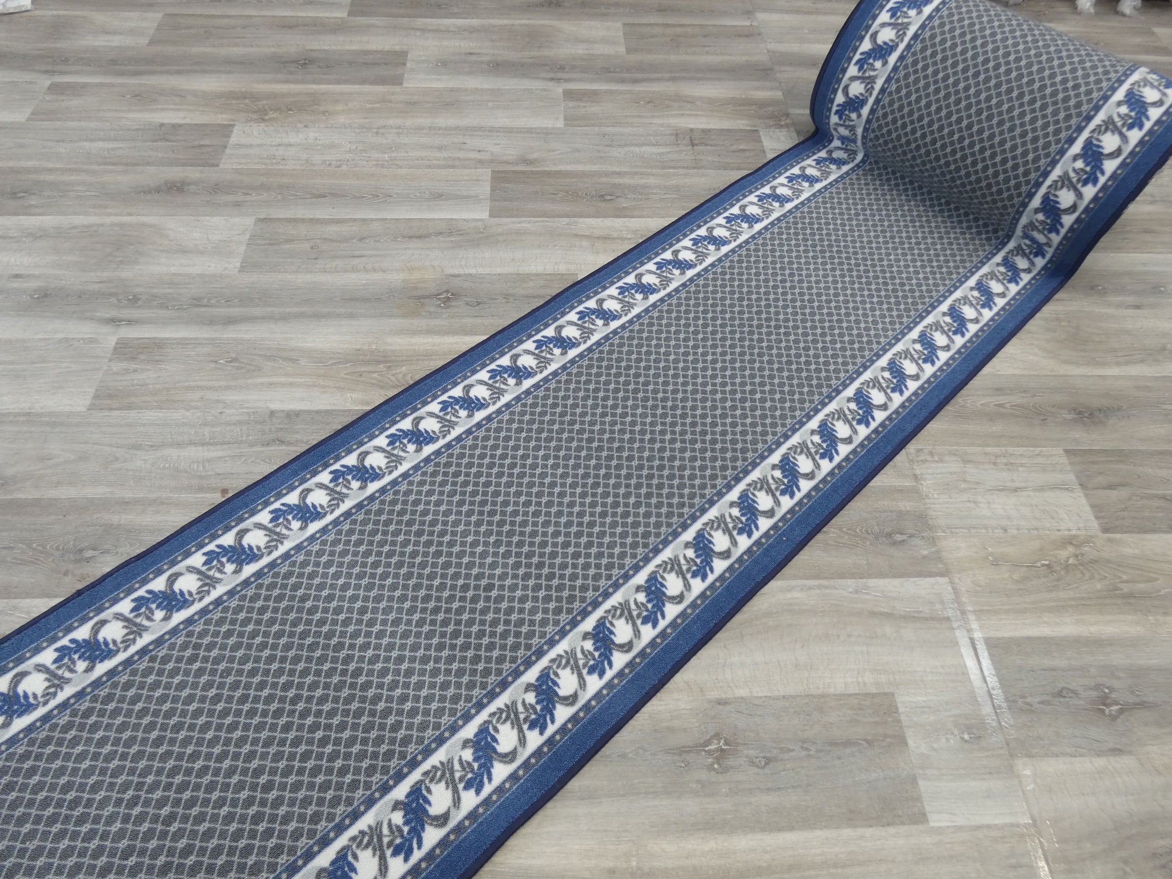 Grey & Blue Nylon Carpet Runner – Cut to Order | Non-Slip Rubber ...