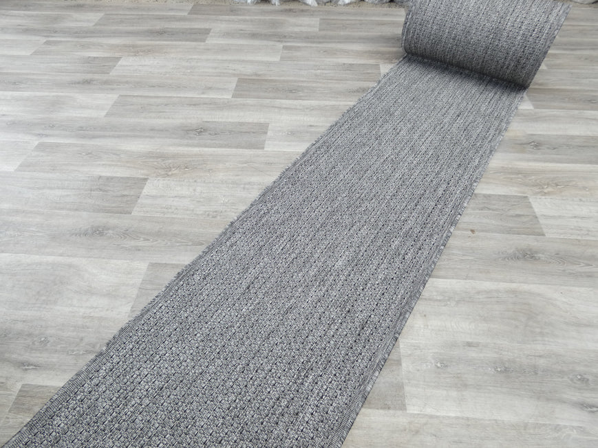 Pewter" Sisal Look Flatweave Rubber Back Runner 67cm Wide x Cut To Order