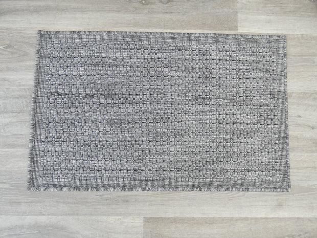 Pewter" Sisal Look Flatweave Rubber Back Indoor/Outdoor Rug