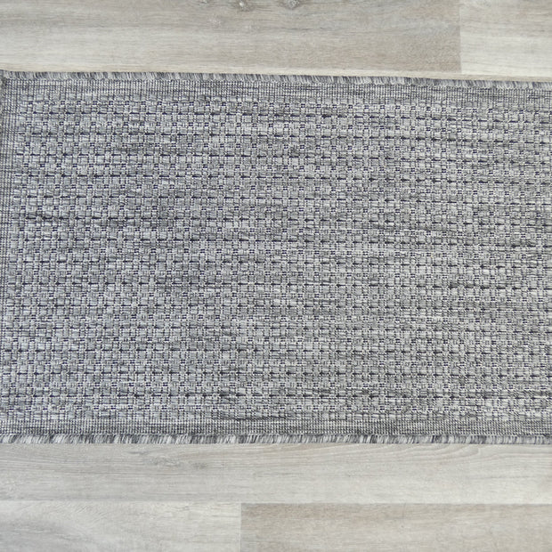 Pewter" Sisal Look Flatweave Rubber Back Indoor/Outdoor Rug