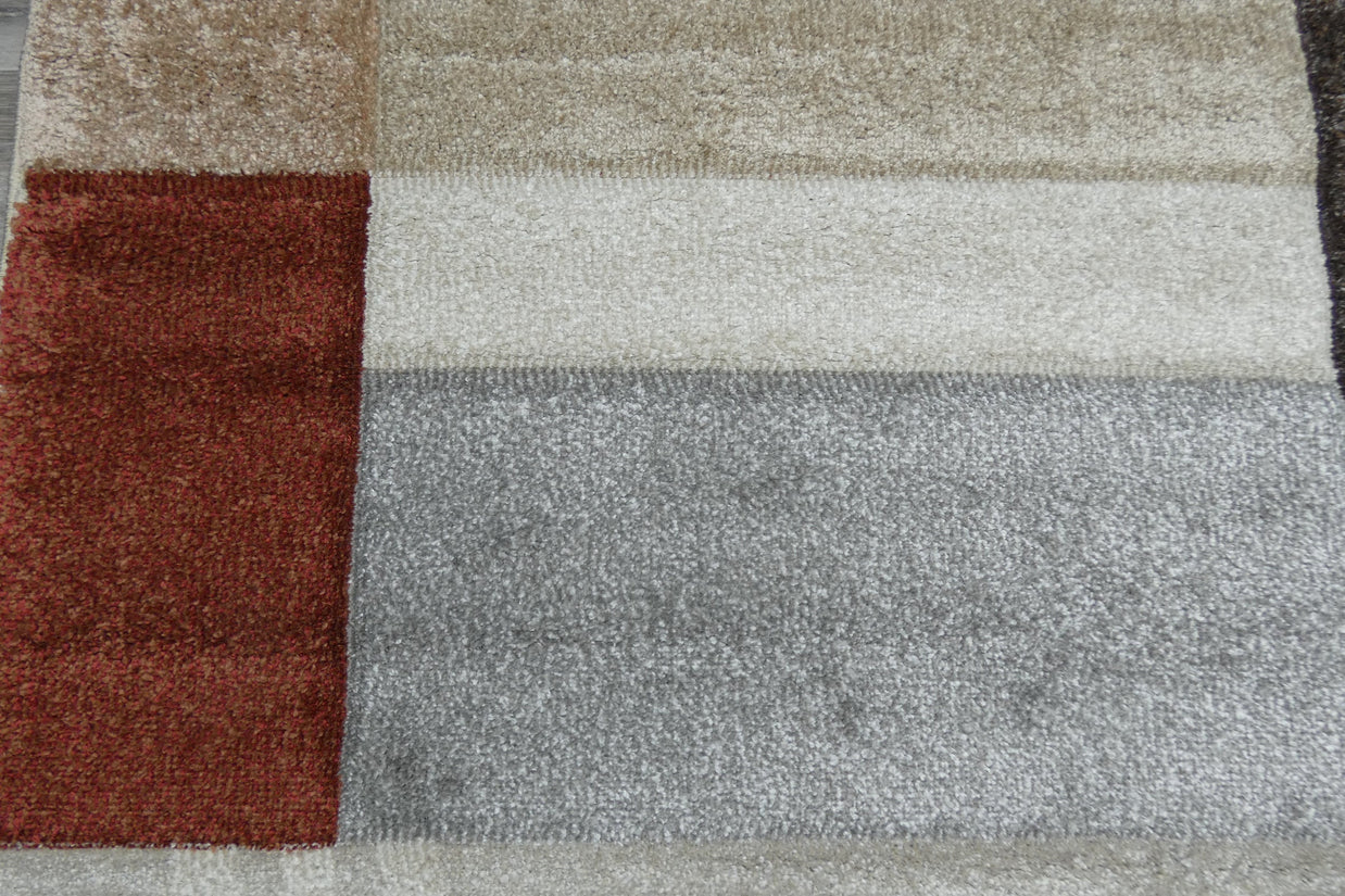 Kimya Collection Modern Block Pattern Rug in Warm Earth Tones – Contemporary Geometric Design