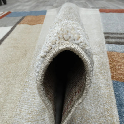 Kimya Collection Modern Block Pattern Rug in Warm Earth Tones – Contemporary Geometric Design