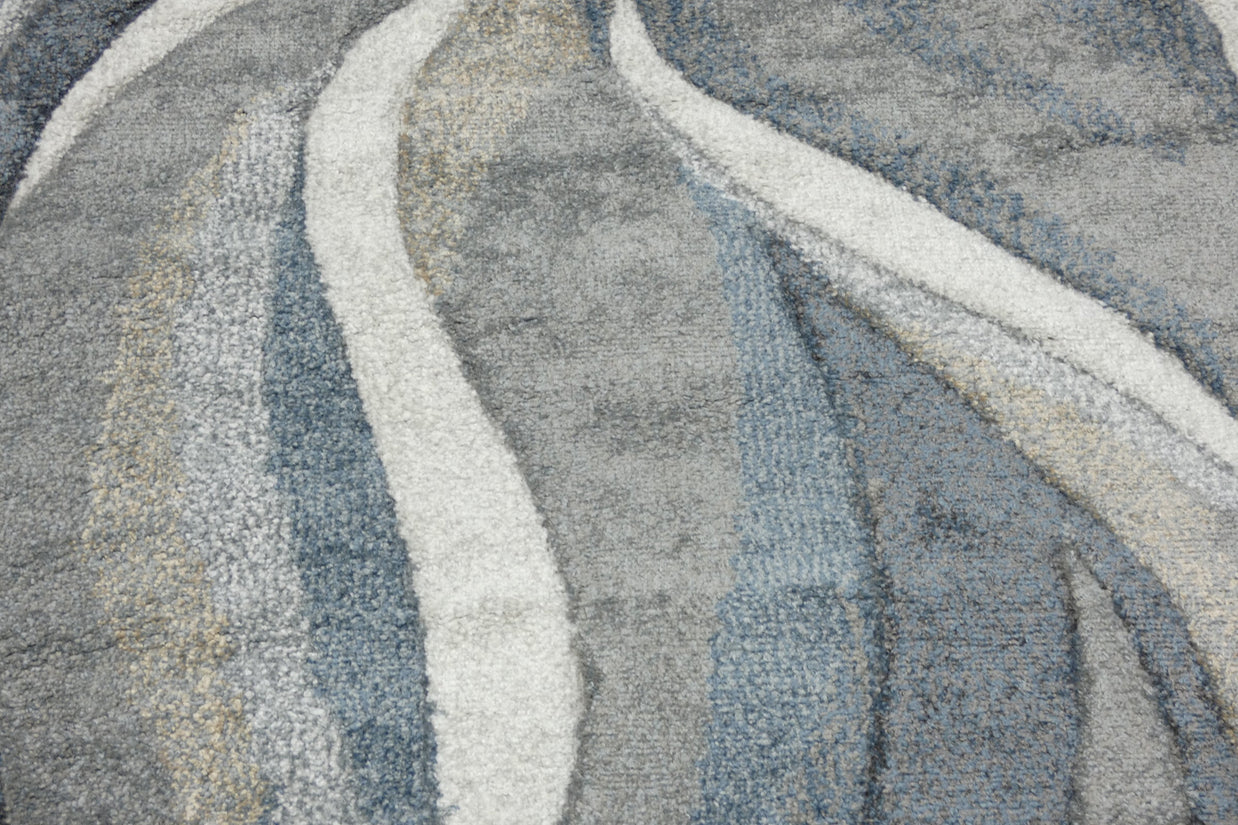 Kimya Collection Abstract Wave Rug in Navy and Neutral Tones – Fluid Contemporary Design