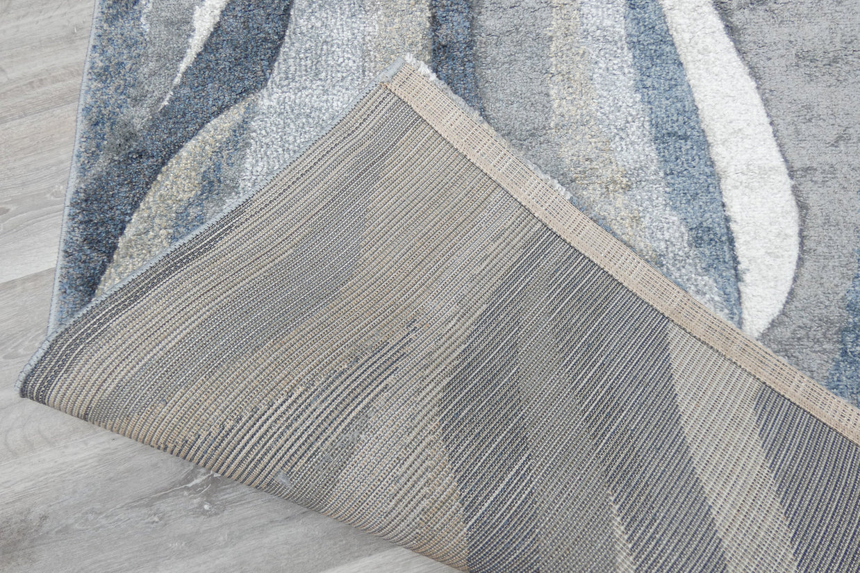 Kimya Collection Abstract Wave Rug in Navy and Neutral Tones – Fluid Contemporary Design