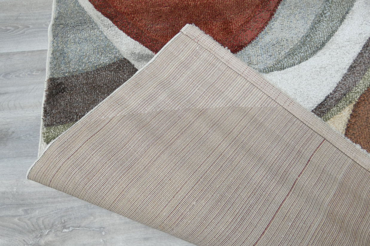 Kimya Collection Modern Block Pattern Rug in Warm Earth Tones – Contemporary Geometric Design