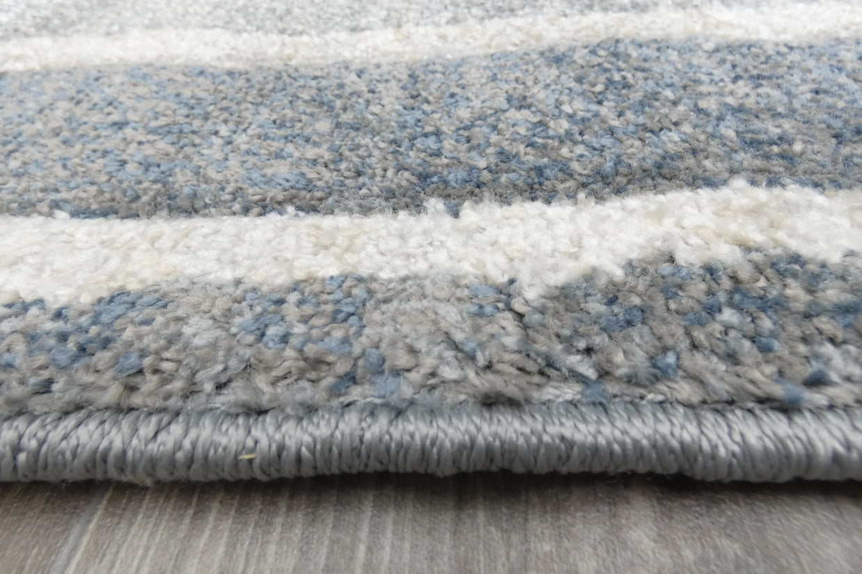 Kimya Collection Modern Geometric Rug in Blue and Gray – Structured Contemporary Design
