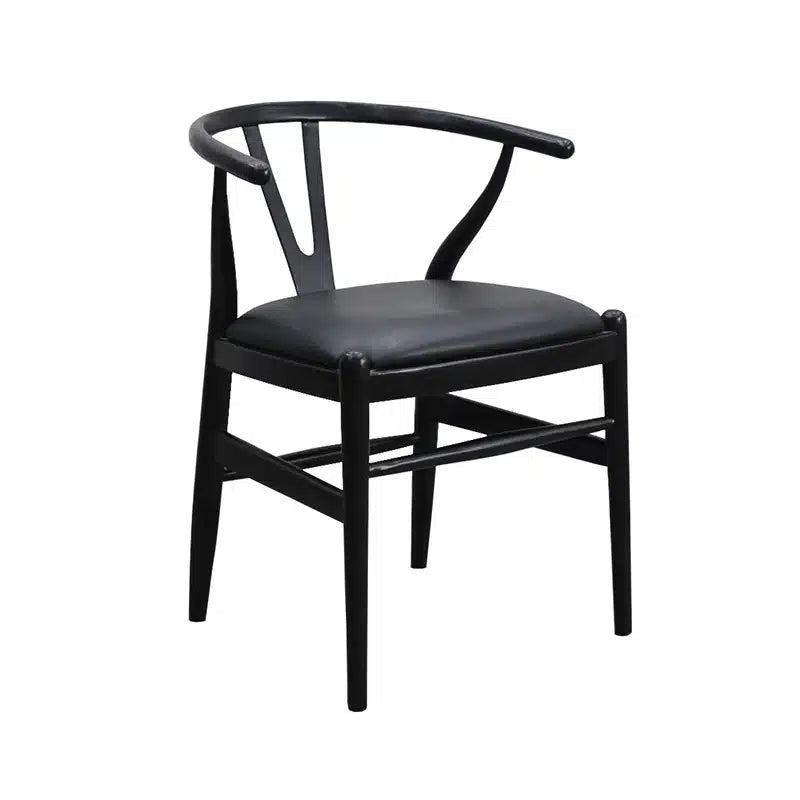 Wishbone Chair- Black + Black Leather