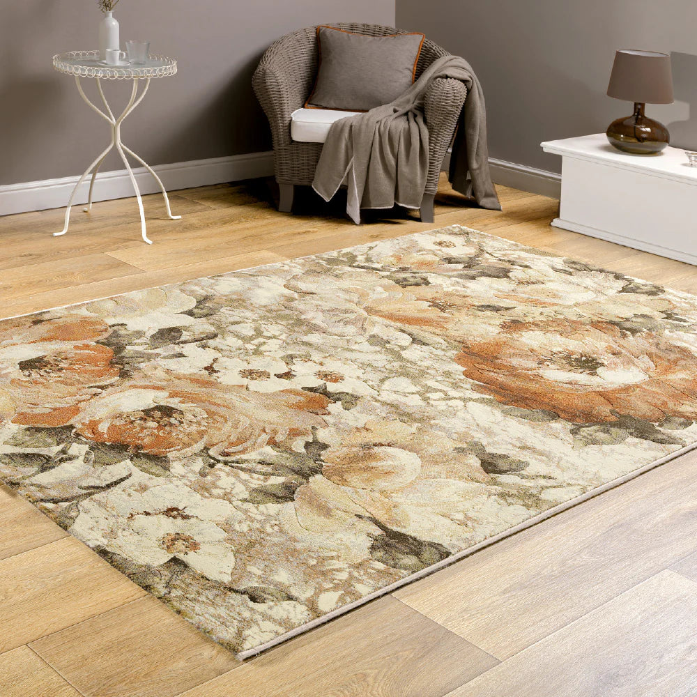 Rustic Colour Floral Style Argentum Rug Size