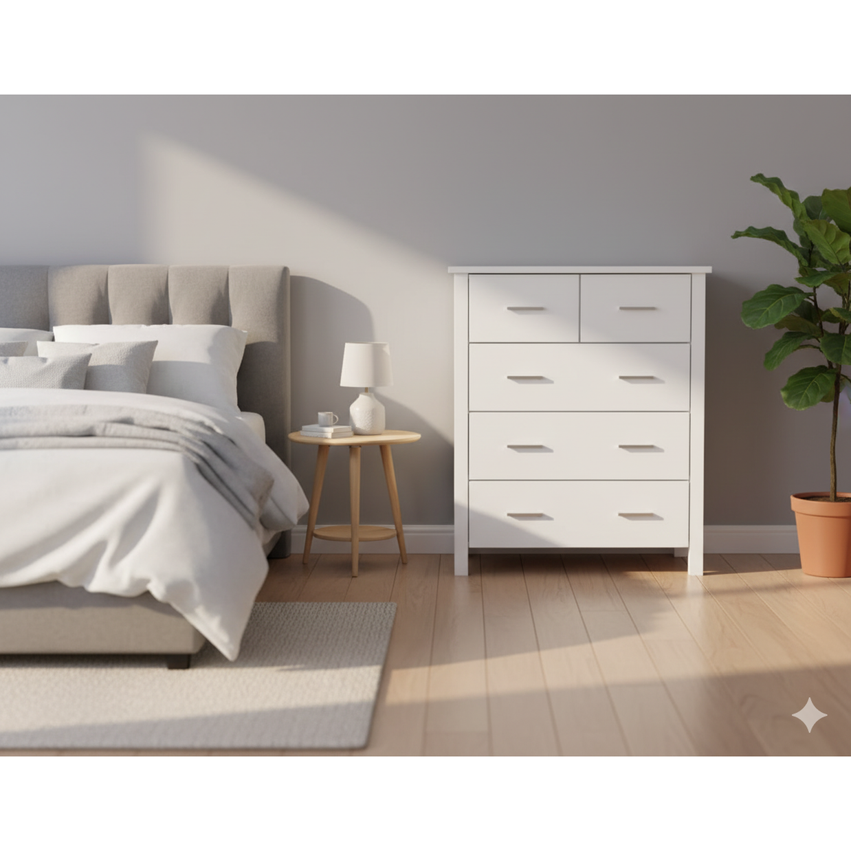 Bella 5 Drw Tallboy White