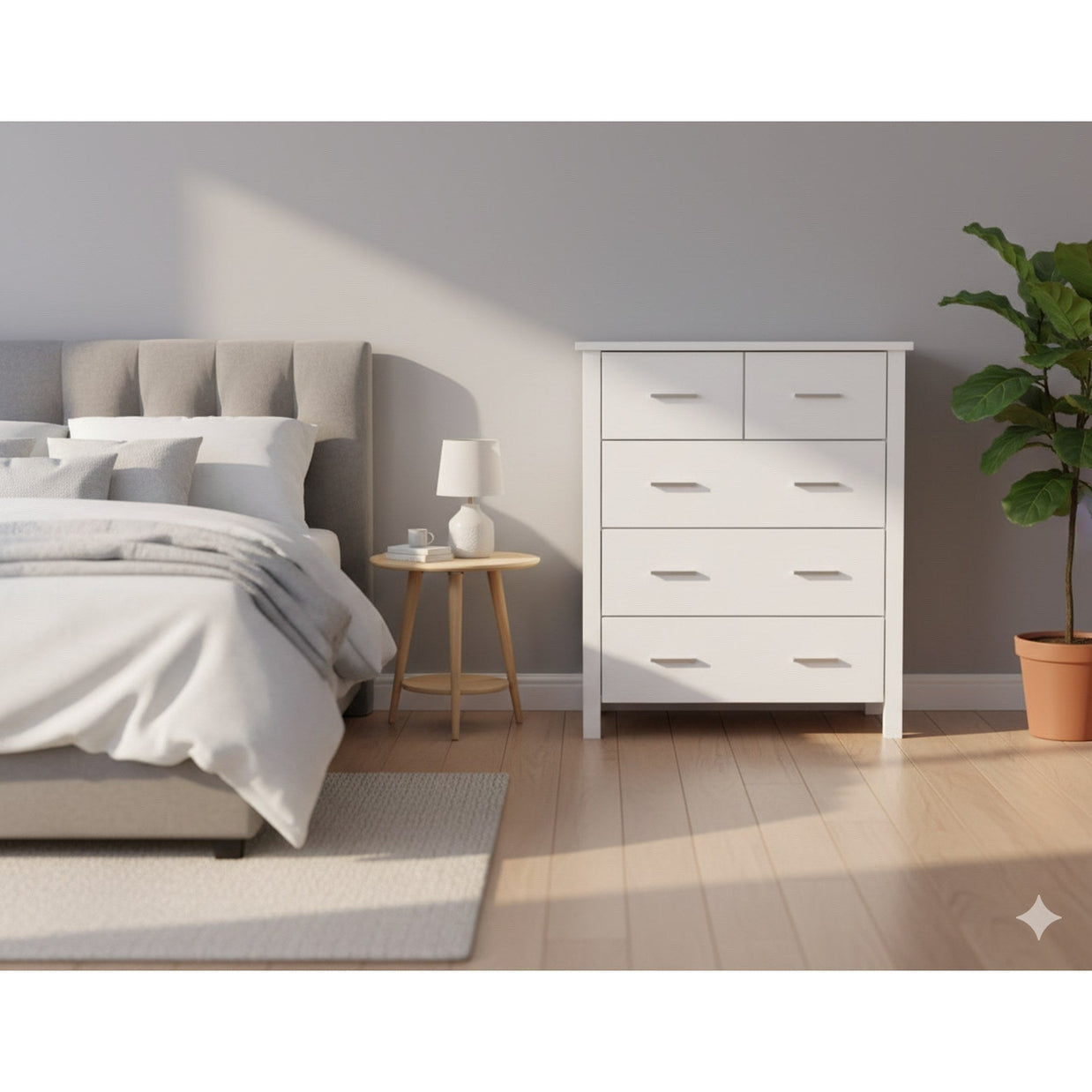 Bella 5 Drw Tallboy White