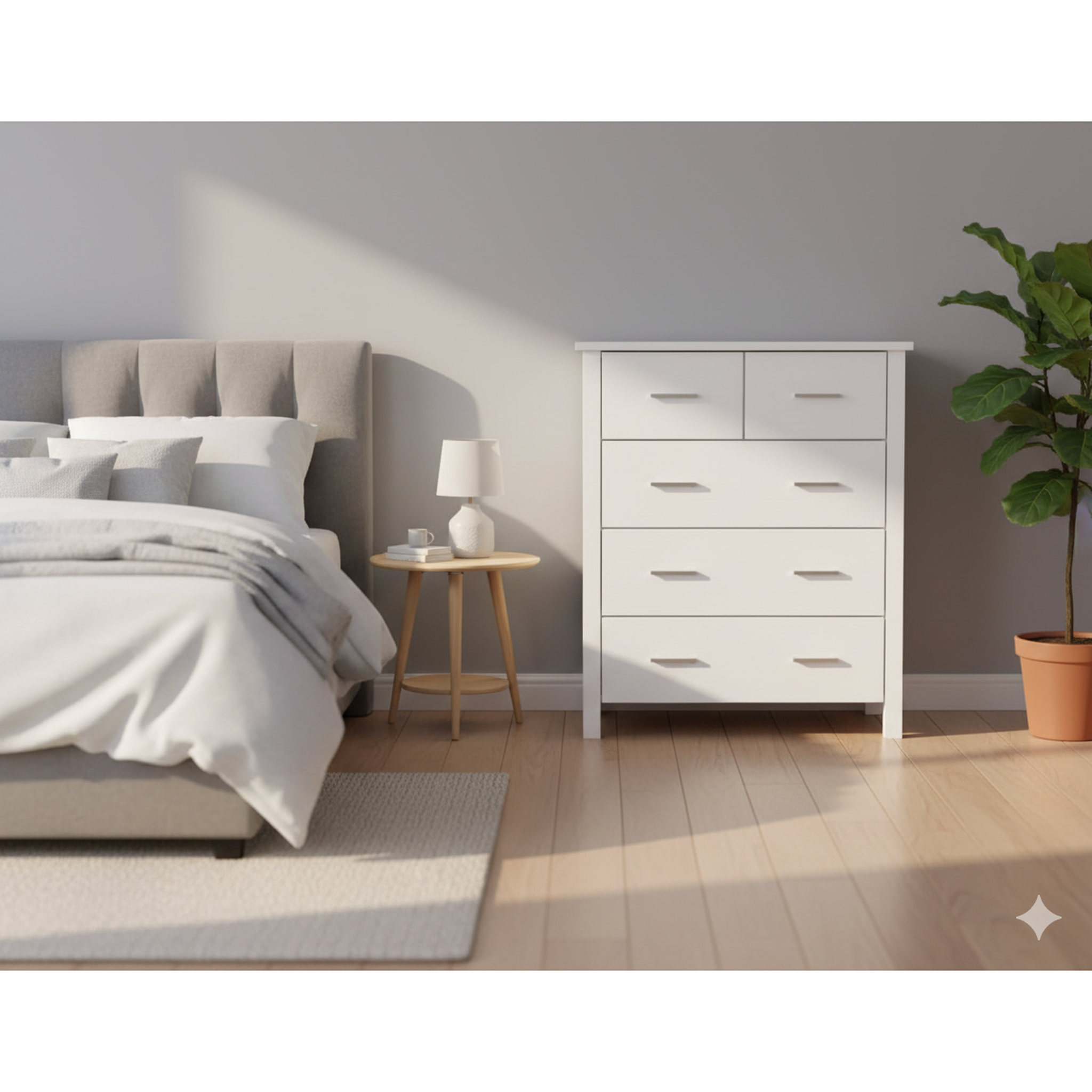 Bella 5 Drw Tallboy White